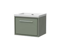 Balterley Modern Bathroom 1 Soft-Close Drawer Wall Hung Vanity Unit Fireclay Basin, Fern Green, 600mm