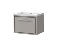 Balterley Modern Bathroom 1 Soft-Close Drawer Wall Hung Vanity Unit Fireclay Basin, Pebble Grey, 600mm