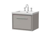 Balterley Modern Bathroom 1 Soft Close Drawer Wall Hung Vanity Unit Fireclay Basin, Pebble Grey, 600mm
