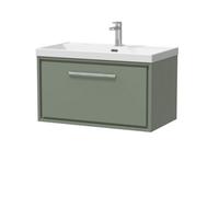 Balterley Modern Bathroom 1 Soft Close Drawer Wall Hung Vanity Unit & Rectangular Basin, Fern Green, 600mm