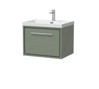 Balterley Modern Bathroom 1 Soft Close Drawer Wall Hung Vanity Unit & Rectangular Basin, Fern Green, 600mm