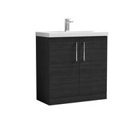 Balterley Level Modern Bathroom Floor Standing 2-Door & Mid-Edge Vanity Unit Basin, Charcoal Black, 800mm