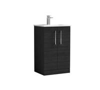 Balterley Modern Bathroom 2 Soft Close Door Floor Standing Vanity Unit & Basin, Charcoal Black, 500mm