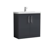 Balterley Modern Bathroom 2 Soft Close Door Floor Standing Vanity Unit & Rectangular Mid-Edge Basin, Dark Grey, 800 mm