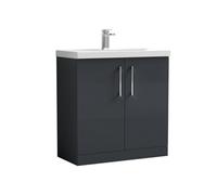 Balterley Modern Bathroom 2 Soft Close Door Floor Standing Vanity Unit & Rectangular Mid-Edge Basin, Dark Grey, 800 mm