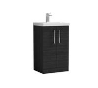 Balterley Level Modern Bathroom 2 Soft Close Door Floor Standing Vanity Unit & Thin-Edge Basin, Charcoal Black, 500mm