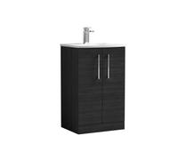 Balterley Level Modern Bathroom 2 Soft Close Door Floor Standing Vanity & Basin, Charcoal Black, 500mm