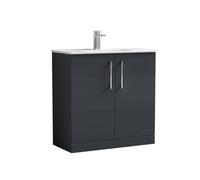 Balterley Level Modern Bathroom 2 Soft Close Door & Minimalist Vanity Unit Basin, Dark Grey, 435mm
