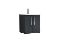 Balterley Level Modern Bathroom 2 Soft Close Door & Minimalist Wall Hung Vanity Unit Basin, Dark Grey, 500mm