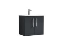 Balterley Level Modern Bathroom 2 Soft Close Door & Minimalist Wall Hung Vanity Unit Basin, Dark Grey, 6000mm