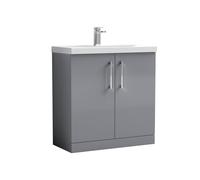 Balterley Modern Bathroom 2 Soft Close Door Vanity Basin Unit, Satin Grey, 800mm in Grey Balterley Grey