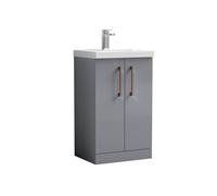 Balterley Modern Bathroom 2 Soft Close Door Vanity Unit Basin, Grey, 500mm in Grey Balterley Grey