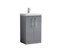 Balterley Modern Bathroom 2 Soft-Close Door Vanity Unit Basin, Satin Grey, 500mm in Grey Balterley Grey