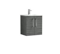 Balterley Modern Bathroom 2 Soft Close Door Wall Hung Vanity & Basin, Anthracite, 500mm