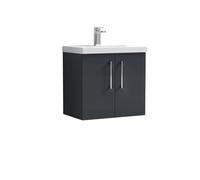 Balterley Bathroom 2 Soft Close Door Wall Hung Vanity Unit Basin, Black, 600mm in Grey Balterley Grey