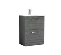 Balterley Level Modern Bathroom 2 Soft Close Drawer Floor Standing Vanity & Basin, Anthracite, 600mm