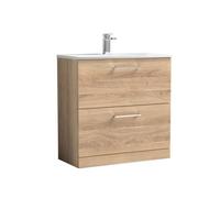 Balterley Level Modern Bathroom 2 Soft Close Drawer Floor Standing Vanity & Basin, Bleached Oak, 800mm