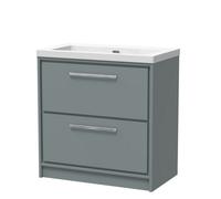 Balterley Modern Bathroom 2 Soft-Close Drawer Floor Standing Vanity Unit Fireclay Basin, Coastal Grey, 800mm