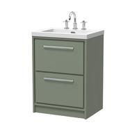 Balterley Modern Bathroom 2 Soft Close Drawer Floor Standing Vanity Unit Fireclay Basin, Fern Green, 600mm