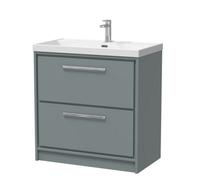 Balterley Modern Bathroom 2 Soft Close Drawer Floor Standing Vanity Unit & Rectangular Basin, Coastal Grey, 600mm