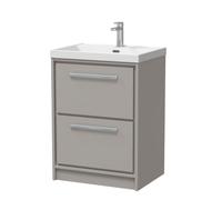 Balterley Modern Bathroom 2 Soft Close Drawer Floor Standing Vanity Unit & Rectangular Basin, Pebble Grey, 600mm