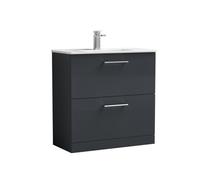 Balterley Bathroom 2 Soft Close Drawer Floor Vanity Unit Basin, Black, 435mm in Grey Balterley Grey