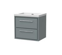 Balterley Modern Bathroom 2 Soft-Close Drawer Wall Hung Vanity Unit Fireclay Basin, Coastal Grey, 600mm
