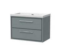 Balterley Modern Bathroom 2 Soft Close Drawer Wall Hung Vanity Unit Fireclay Basin, Coastal Grey, 800mm