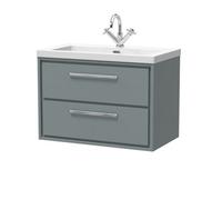 Balterley Modern Bathroom 2 Soft-Close Drawer Wall Hung Vanity Unit Fireclay Basin, Coastal Grey, 800mm