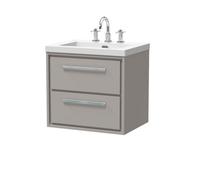 Balterley Modern Bathroom 2 Soft Close Drawer Wall Hung Vanity Unit Fireclay Basin, Pebble Grey, 480mm