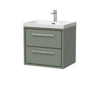Balterley Modern Bathroom 2 Soft Close Drawer Wall Hung Vanity Unit & Rectangular Basin, Fern Green, 600mm