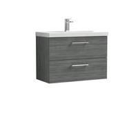 Balterley Bathroom 2 Soft Close Drawer Wall Hung Vanity Unit, Anthracite, 800mm in Grey Balterley Grey