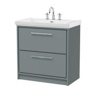 Balterley Bathroom Floor 2-Drawer Vanity Unit with Fireclay Basin, Grey, 800mm in Grey Balterley Grey