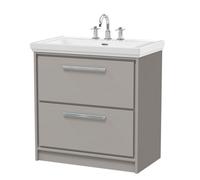 Balterley Modern Bathroom Floor Standing 2-Drawer Vanity Unit With Fireclay Basin, Pebble Grey, 800mm