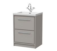 Balterley Modern Bathroom Floor Standing 2 Soft-Close Drawer Vanity Fireclay Basin, Pebble Grey, 600mm