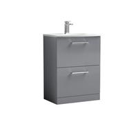 Balterley Level Modern Bathroom Floor Standing 2 Soft Close Drawer Vanity Unit & Curved Basin, Satin Grey, 600mm