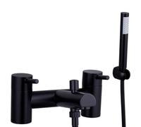Balterley Modern Bathroom Round Minimalist Deck Mounted Bath Shower Mixer Tap With Kit - Black