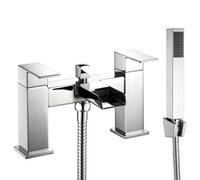 Balterley Modern Bathroom Square Waterfall Deck Mounted Bath Shower Mixer Tap With Kit - Chrome
