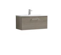 Balterley Level Modern Bathroom Wall Hung 1-Drawer Vanity & Curved Basin, Solace Oak, 800mm