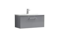 Balterley Level Modern Bathroom Wall Hung 1 Soft Close Drawer Vanity Unit & Curved Basin, Satin Grey, 800mm