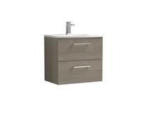 Balterley Level Modern Bathroom Wall Hung 2-Drawer Vanity & Curved Basin, Solace Oak, 600 mm