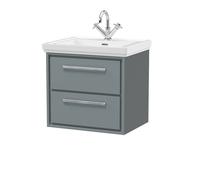 Balterley Modern Bathroom Wall Hung 2-Drawer Vanity, Fireclay Basin, Grey, 600mm in Grey Balterley Grey