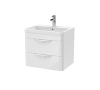 Wall Hung 2 Drawer Vanity Unit with Ceramic Basin - 600mm - Gloss White