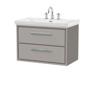 Balterley Modern Bathroom Wall Hung 2-Drawer Vanity Unit With Fireclay Basin, Pebble Grey, 800mm
