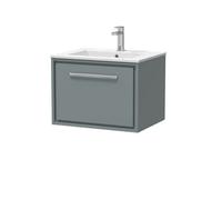 Balterley Modern Bathroom Wall Hung Single Drawer Vanity Unit Basin, Grey, 600mm in Grey Balterley Grey