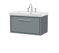 Balterley Modern Bathroom Wall Hung Single Drawer Vanity Unit With Fireclay Basin, Coastal Grey, 800mm