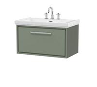 Balterley Modern Bathroom Wall Hung Single Drawer Vanity Unit With Fireclay Basin, Fern Green, 800mm