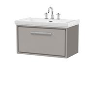 Balterley Modern Bathroom Wall Hung Single Drawer Vanity Unit With Fireclay Basin, Pebble Grey, 800mm