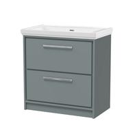Balterley Modern Floor Standing 2-Drawer Bathroom Vanity With Fireclay Basin, Coastal Grey, 800mm