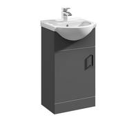 Balterley Modern Floor Standing Bathroom Single Door Vanity And Round Basin Unit - 450mm, Satin Dark Grey, Soft Close Door